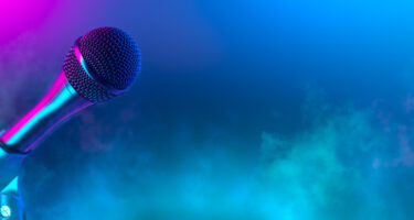 Microphone,On,Stage,Close-up.,Mic,Closeup.,Karaoke,,Night,Club,,Bar.