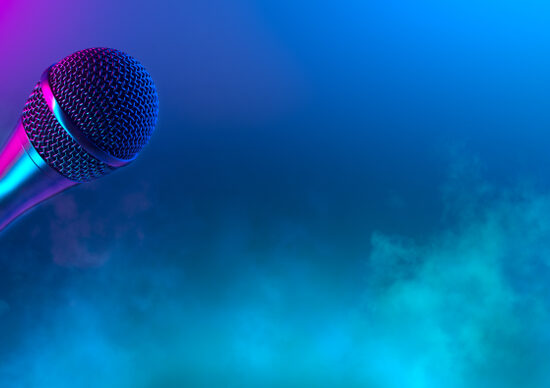 Microphone,On,Stage,Close-up.,Mic,Closeup.,Karaoke,,Night,Club,,Bar.